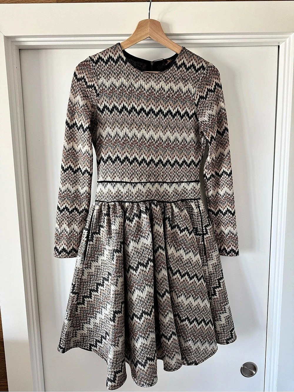 Maje Geometric Mini Dress in Brown & Black Size 2 NWT